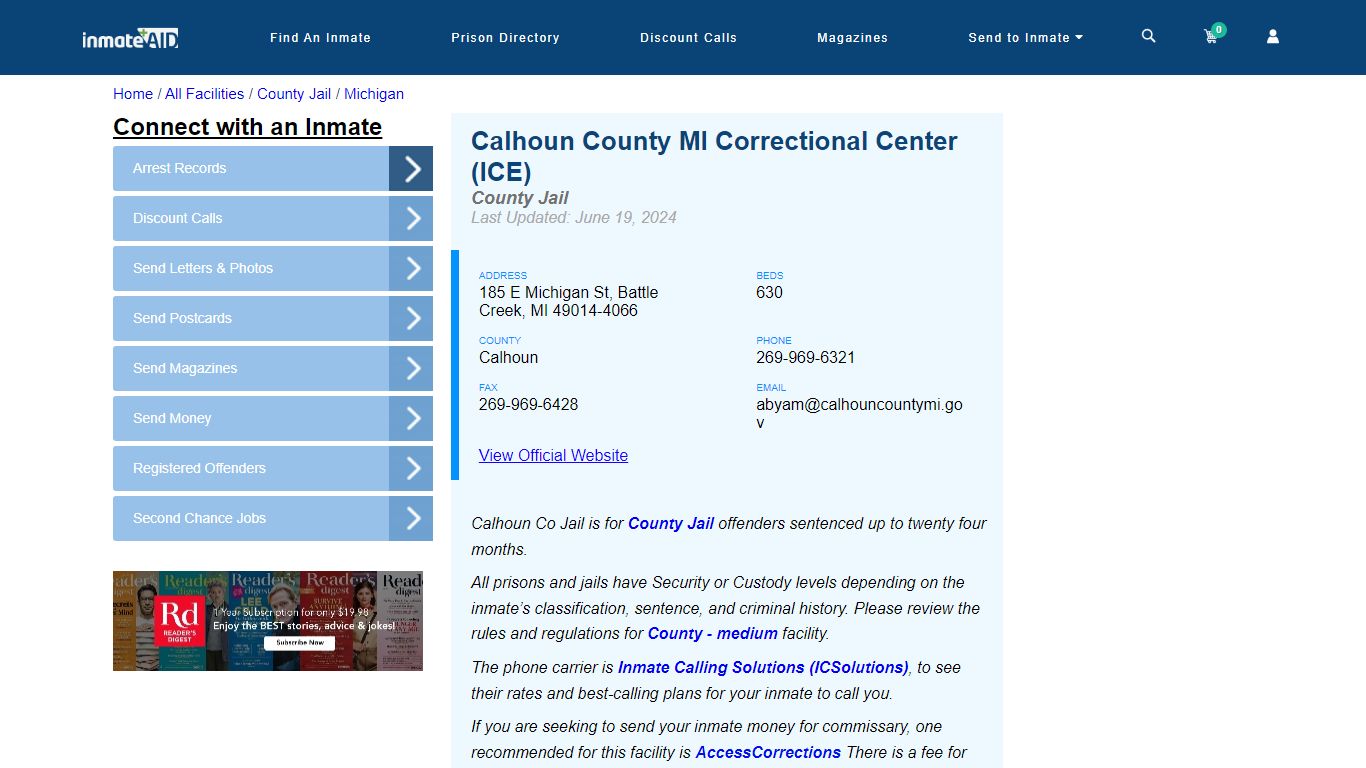 Calhoun County MI Correctional Center (ICE) - Inmate Locator